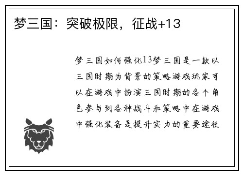 梦三国：突破极限，征战+13