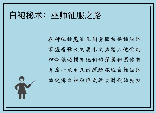 白袍秘术：巫师征服之路